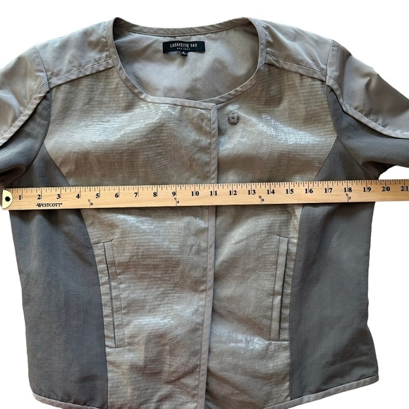 Lafayette 148 New York Size 6 Linen Blend Gray Pockets Faux Snake Print Jacket - Picture 9 of 16